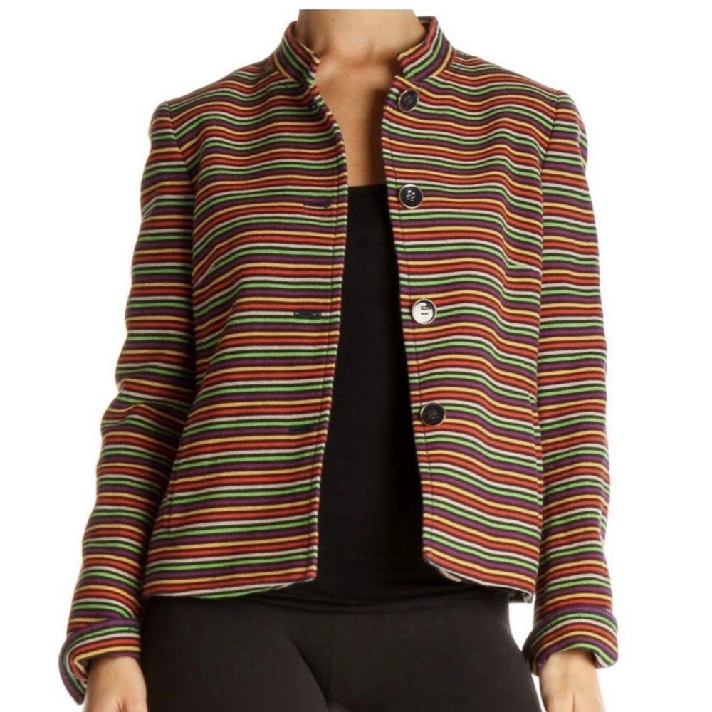 Talbots Women's Size 12pBlue plum Pumpkin stripe Button‎ Jacket Blazer Coat 417